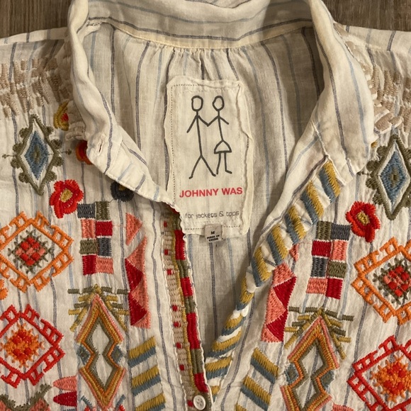 Johnny Was Peta & Greta Clapton Stripe Embroidered Linen Blend Lagenlook Tunic M - Picture 5 of 7